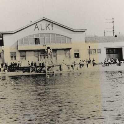 Alki bathing pavilion taken from the water
