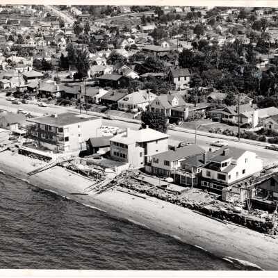 Aerial view of Alki Avenue and residences ca. 1959.