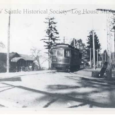 Street car across from field h: Copyright: SWSHS; Origsize: 10" x 8"; Origformat: Print-Photographic; Resolution: 300