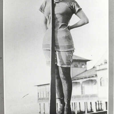 Female Bather posing outside Luna Park