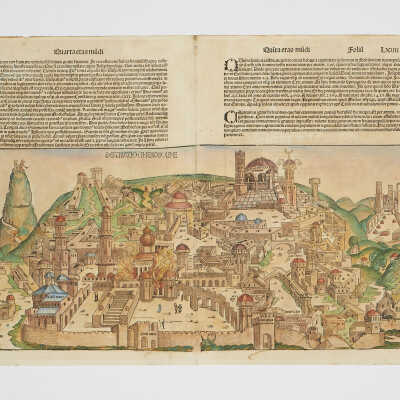 Hand-colored Woodcut print