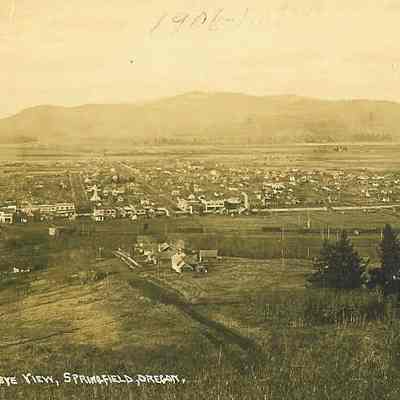 Photograph of Springfield from hillside in the north, Springfield, Oregon, circa 1906-1913