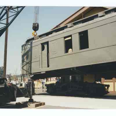 Photograph of the RPO Railcar relocation, Springfield, 1992