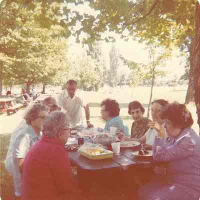 Photograph of Springfield High School Reunion for Class of 1930, Willamalane Park, Springfield, Oregon, 1970