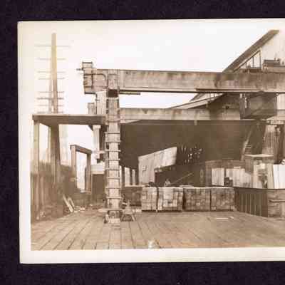 Photograph on postcard of Jones Lumber Company #6 craneway, Portland, Oregon, date unknown