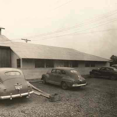Photograph of the exterior of the office at Fischer Lumber Company, Marcola, Oregon circa 1948