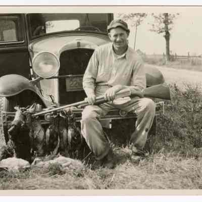 Photograph of Bill Davis senior, hunting trip, undated