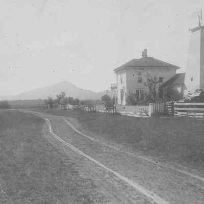 Photograph of Haden D. Wylie home and windmill, Eugene, Oregon, circa 1890