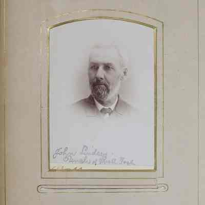 2016-024-012_img-037: Page 33 of photograph album 2016.024.012: Photo of John Lindsey, uncle of Mrs. A. Fogle. Taken by Wallace Decatur Illinois.