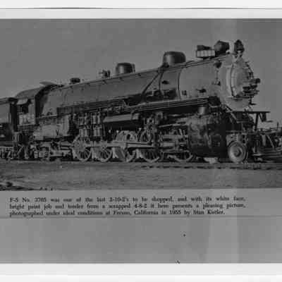 Photograph of Southern Pacific locomotive number 3765, Fresno, California, 1927