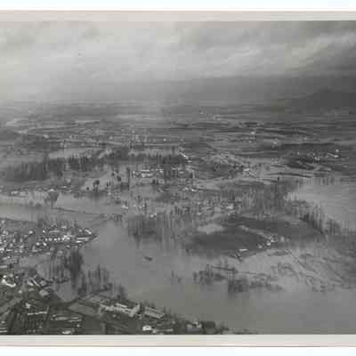Aerial photograph of flooding at Ferry Street Bridge area, Springfield-Eugene, 1945