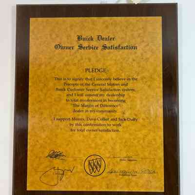 Buick Dealer Pledge Plaque, Springfield Motors