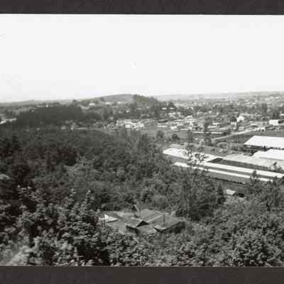 Photograph from Willamette Heights looking down at a mill, Springfield, Oregon, circa 1940s