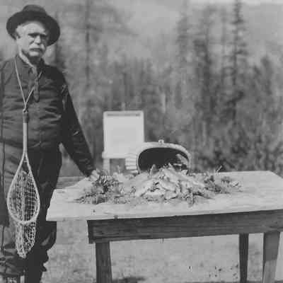 Photograph of Dr. Johnson with fish catch, 1907