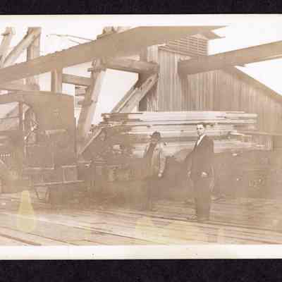 Photograph on postcard of Jones Lumber Co. lumber truck loaded, Portland, Oregon