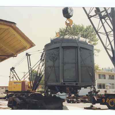 Photograph of the RPO Railcar relocation, Springfield, 1992