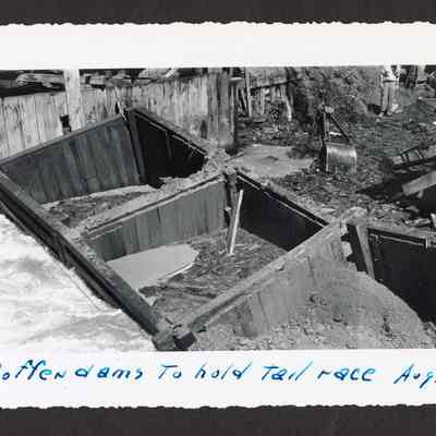Photograph of construction of new dam at Booth-Kelly Lumber Mill