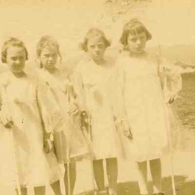 Photograph of 4 girls including Florence Kizer at May Day at Lincoln School #4, 1921