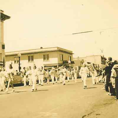Photograph of Majorettes Leading a Band, Springfield Industrial Parade, Springfield, OR, 1941