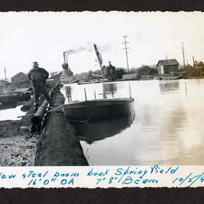 Photograph of new steel boom boat, Booth-Kelly Lumber Company, Springfield, Oregon, 1949