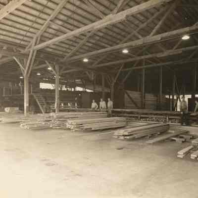 Photograph of the kiln unstacker and sorting at Fischer Lumber Company, Marcola, Oregon, circa 1948