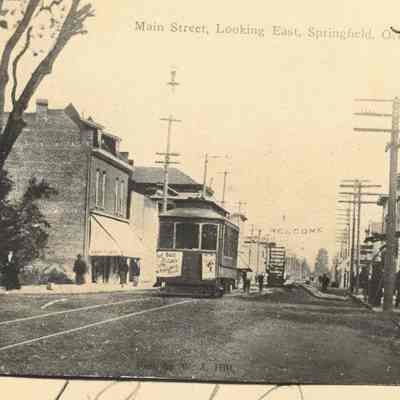 Photograph of a street car on Main Street, Springfield, Oregon, circa 1910