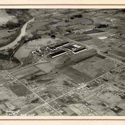 Photograph, Aerial of lumber mill, location unknown, March 4, 1949.