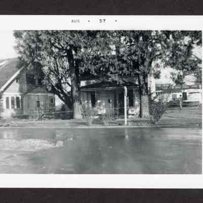 Photograph of flooded street, A and 5th St, Springfield, Oregon, 1950