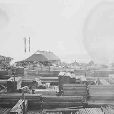Photograph of lumber stacks at Booth-Kelly Mill, Springfield, Oregon