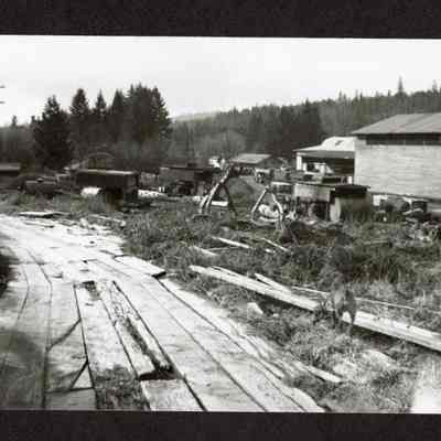 Photograph of old wood plank road at Booth-Kelly Mill, Wendling, Oregon, 1946