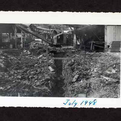 Photograph of construction of drain at Booth-Kelly Lumber Mill, Springfield, Oregon, 1948
