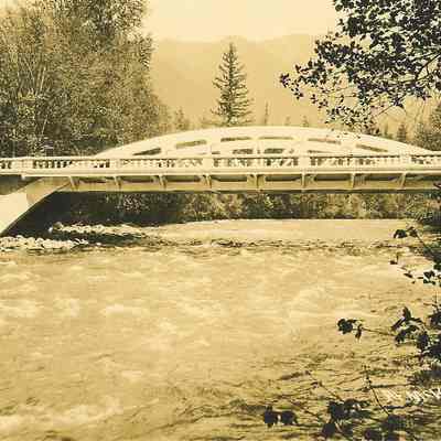 Postcard, Photograph of a Bridge Over the McKenzie River, McKenzie Bridge, OR, 1936
