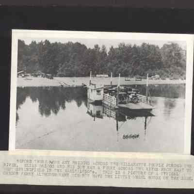 Photograph of a ferry crossing the Willamette. Date unknown.