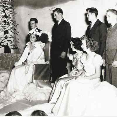 Photograph of Queen and Princesses with escorts at the Springfield High carnival, Springfield, Oregon, circa 1940s