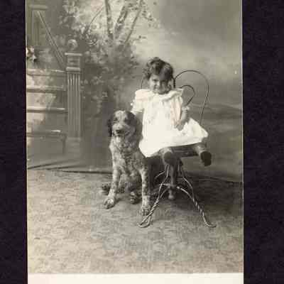Postcard photograph of Clarence Glen Ingram, with dog Scotch Thistle, 1911