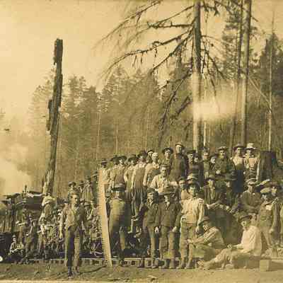 Photograph of Postcard of Loggers with Train