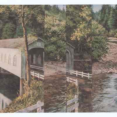 Postcard of a mural "Scenes of the McKenzie River" by Ann Woodruff Murray, 145 Pioneer Parkway, Springfield