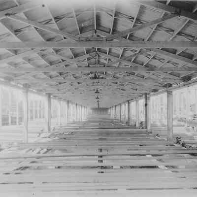 Photograph of the inside of the sorting shed at Booth-Kelly Mill in Wendling, Oregon