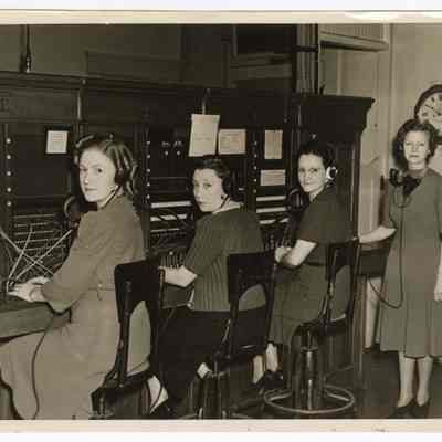 Photograph of Etta Davis and workers at the Pacific Telephone Company, Springfield, undated
