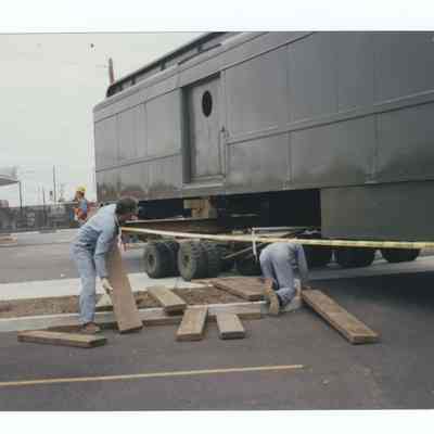 Photograph of the RPO Railcar relocation, Springfield, 1992