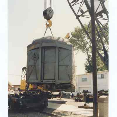 Photograph of the RPO Railcar relocation, Springfield, 1992