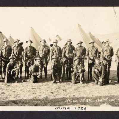 Photograph of HQ Company, 1st Battalion, 162nd infantry, Camp Jackson, Medford, Oregon, 1926