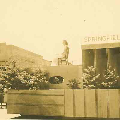 Photograph of Plywood Queen on Springfield Plywood Float, Springfield Industrial Parade, Springfield, OR, 1941