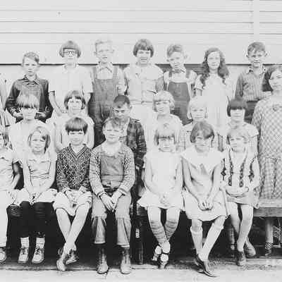 Photograph of fourth grade class of 1929 with teacher Crystal Fogle, Springfield, Oregon, 1929.