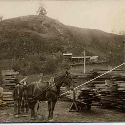 Photograph of rock quarry behind Booth Kelly mill, circa 1907-1908.