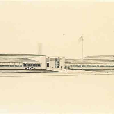 Photograph of Print of Architects' Drawing of Junior High School, Springfield, OR, Date Unknown