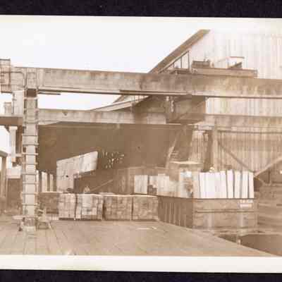 Photograph on postcard of #6 craneway at Jones Lumber Company, Portland, Oregon, date unknown
