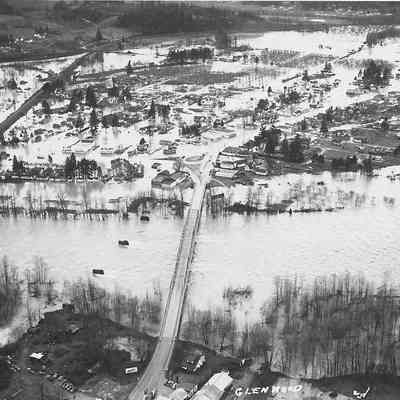 Photograph of aerial view of Glenwood flooded, Glenwood, Oregon, date unknown