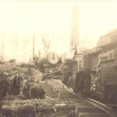 Photograph of loading logs onto car bed