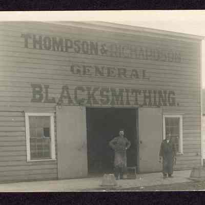Postcard, Men at Thompson & Richardson General Blacksmithing, Undated